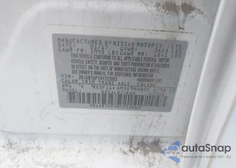 2017 Nissan Sentra S из США, поврежденный, VIN 3N1AB7AP7HY253663